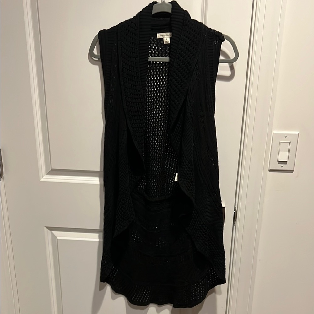 JohnPaulRichard Black Cardigan Sweater Open-Knit Design